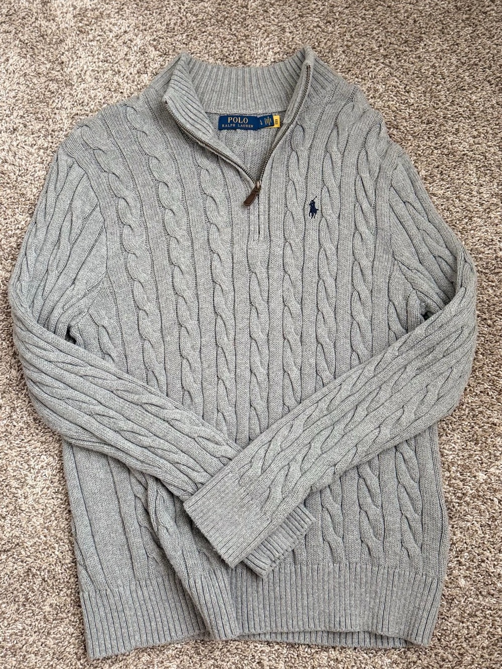 Polo by Ralph Lauren Light Gray Cable-Knit Half Zip Sweater